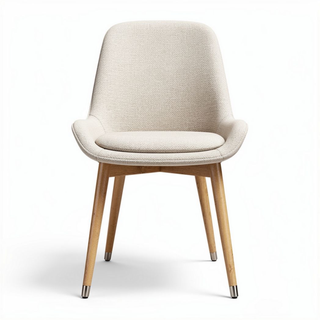 Chaise en tissu beige avec pieds en bois 45 x 40 x 85cm pour salle à manger