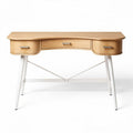 Bureau en bois clair avec trois tiroirs et pieds blancs 120 x 60 x 75cm