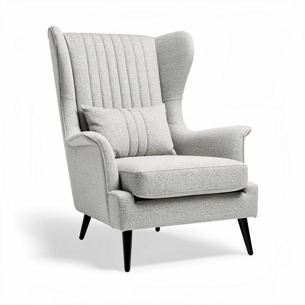 Fauteuil en tissu gris clair avec accoudoirs et dimensions 90 x 80 x 100 cm
