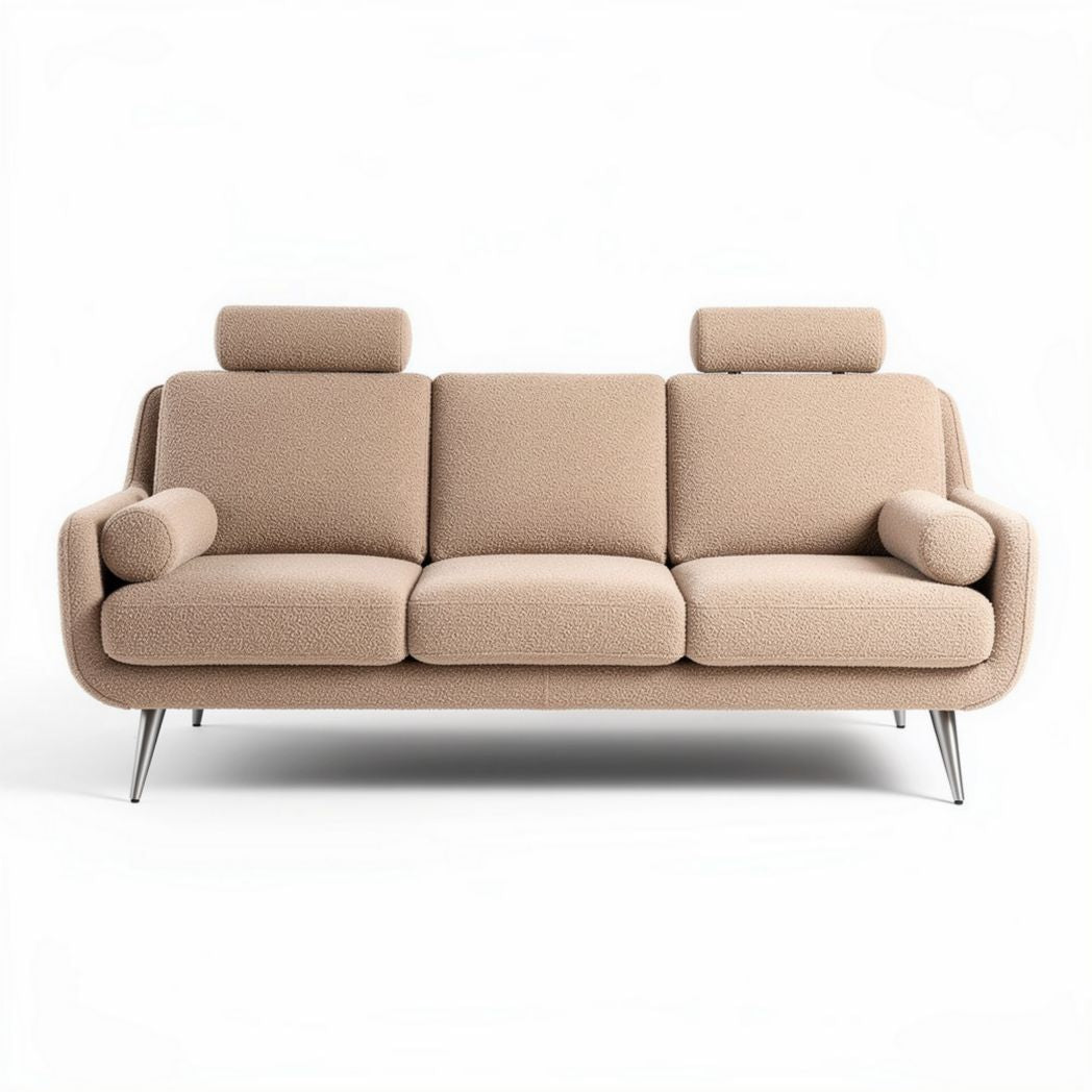 Canapé trois places en tissu beige avec accoudoirs et têtières ajustables 200 x 85 x 90cm