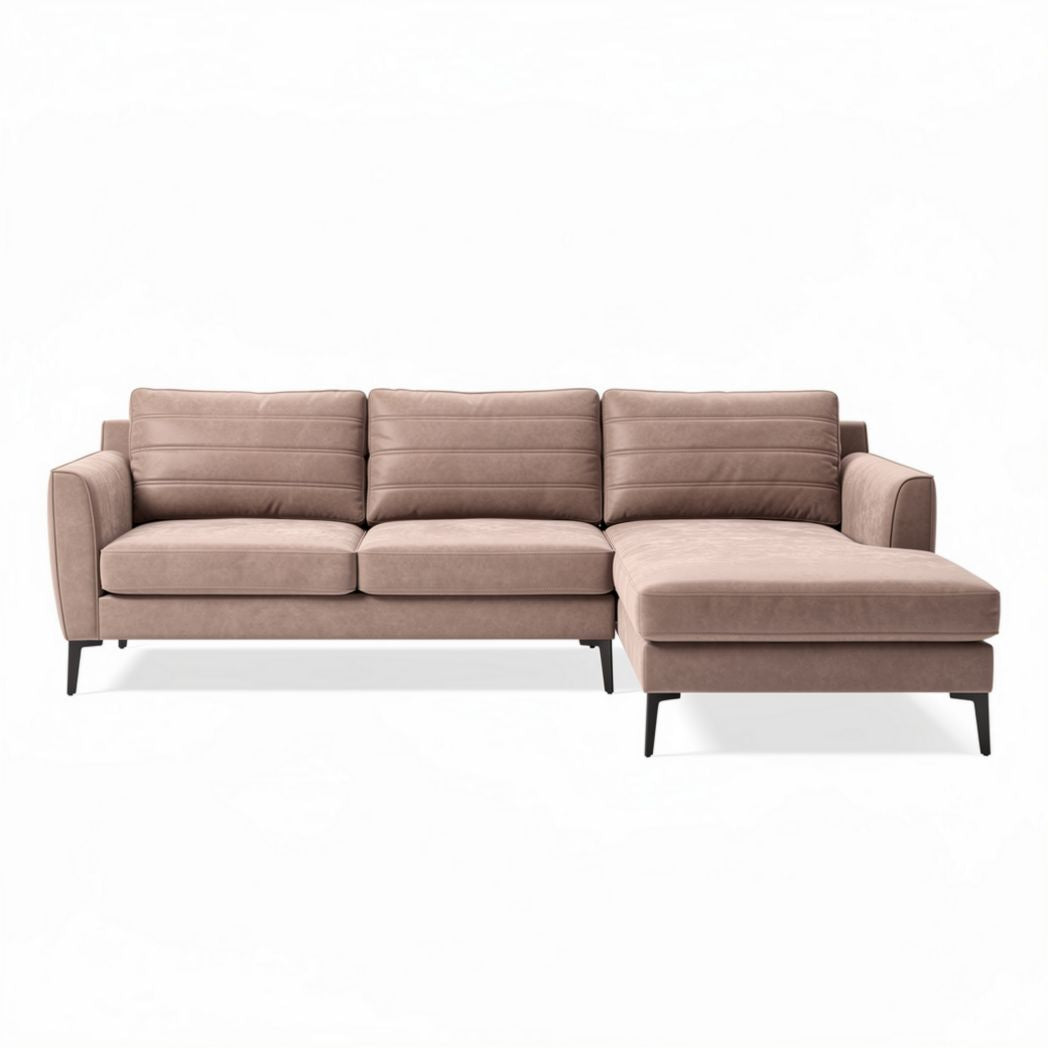 Canapé d'angle en tissu beige dimensions 230 x 90 x 85cm avec repose-pieds