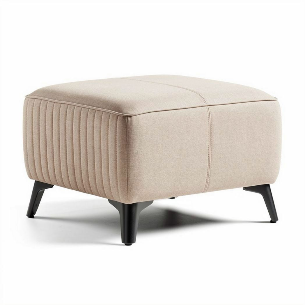 Pouf carré en tissu beige 60 x 60 x 40cm avec pieds en bois noir