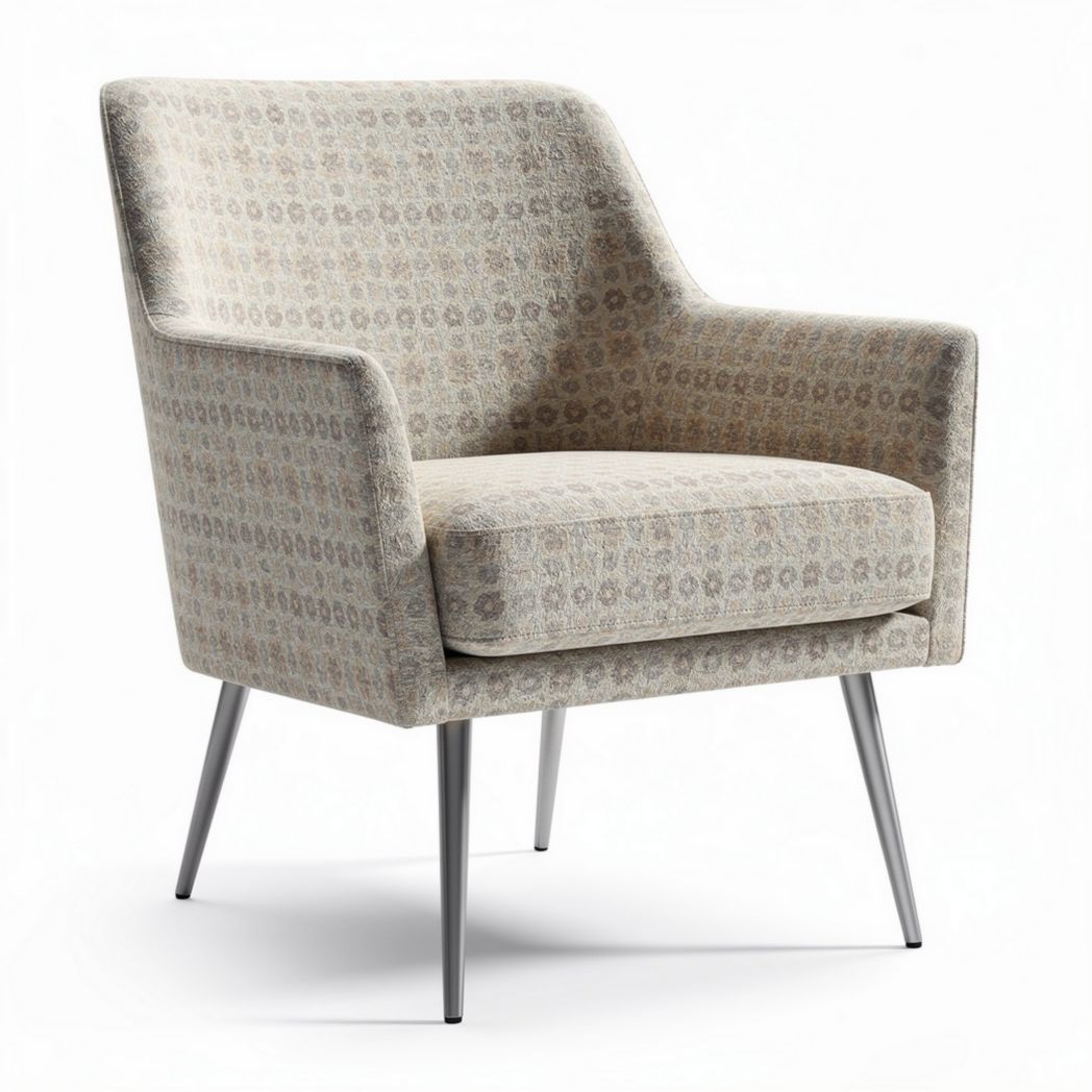 Fauteuil en tissu beige avec structure en métal argenté dimensions 80 x 70 x 80cm