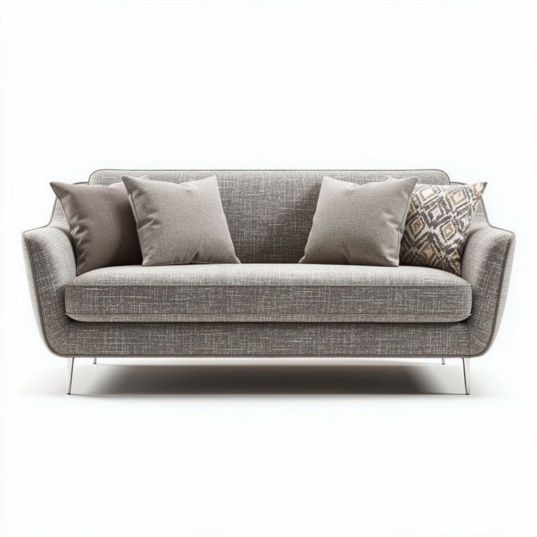 Canape 3 places en tissu gris avec coussins décoratifs dimensions 180 x 85 x 85cm