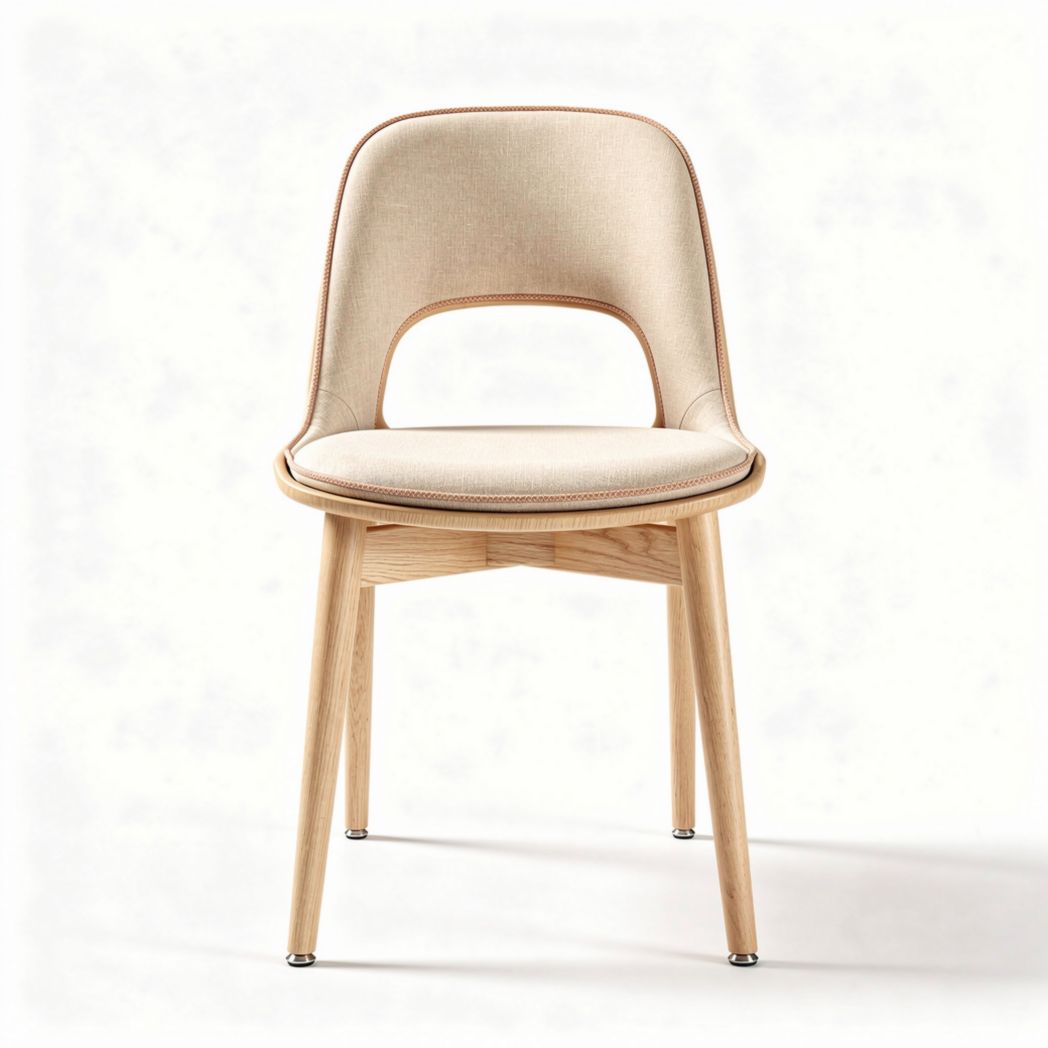 Chaise en bois naturel et tissu beige 45 x 50 x 85cm pour intérieur