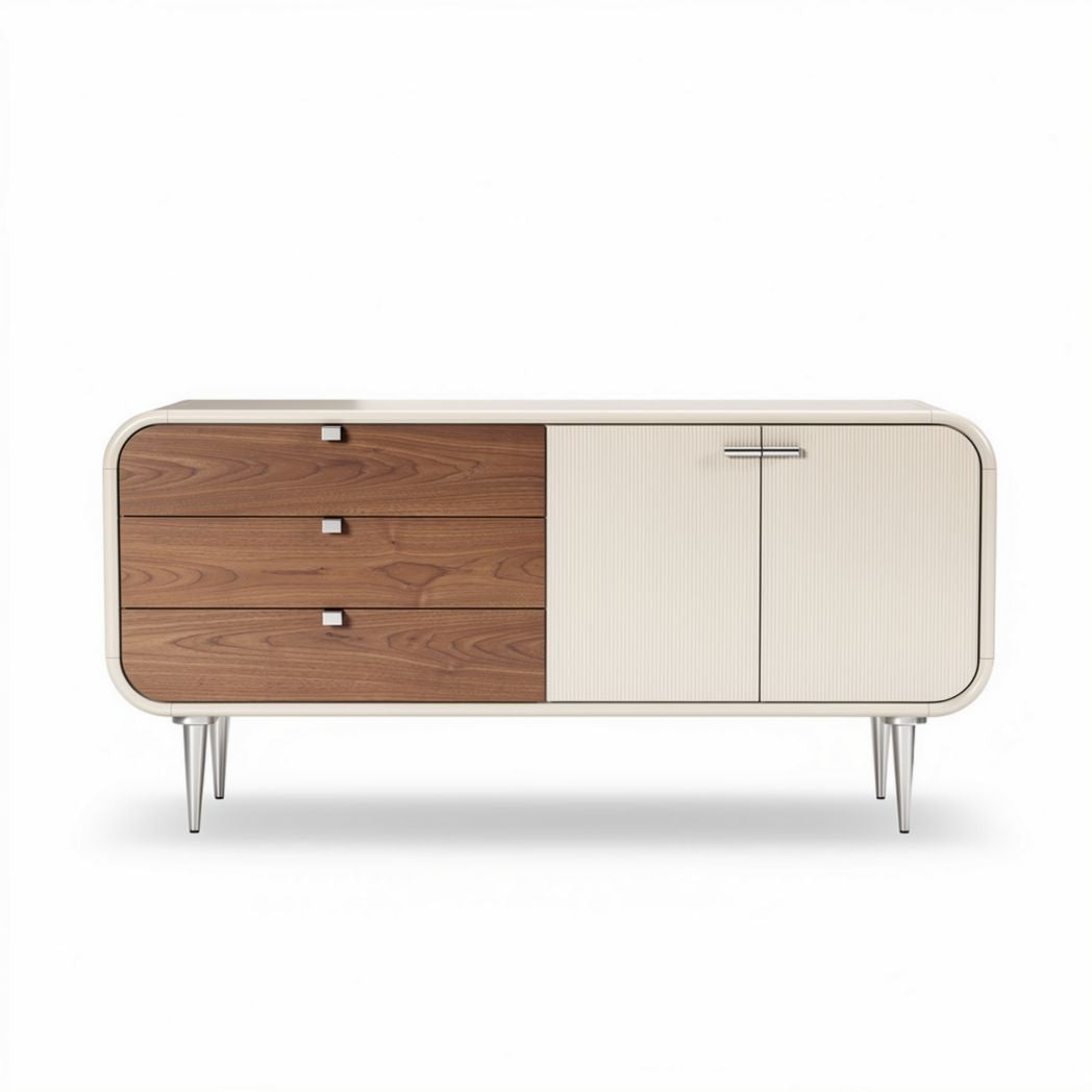 Buffet en bois avec trois tiroirs et une porte en finition blanche 150 x 50 x 75cm